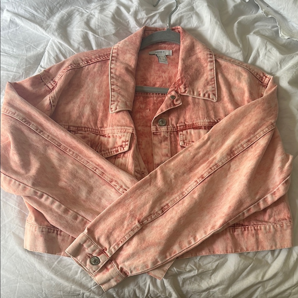 Forever 21 Pink Jean Jacket Cropped Denim